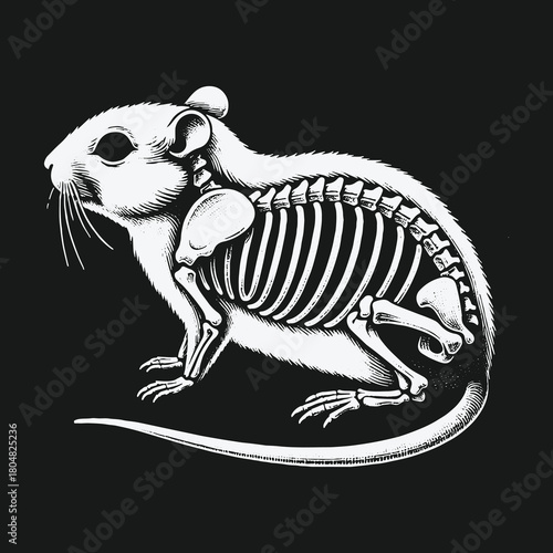 Anatomical illustration of a rat with a visible skeleton.