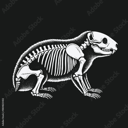 Monochrome anatomical illustration of a groundhog skeleton.