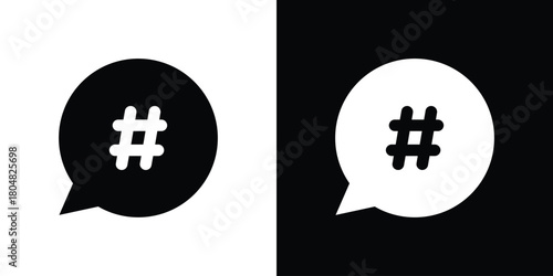 Hashtag icons. Black flat icon pack isolated on white background.