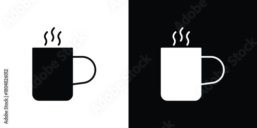Hot coffee Mug icons. Black flat icon pack isolated on white background.