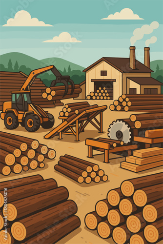 Sawmill and Lumber Processing Industry Illustration