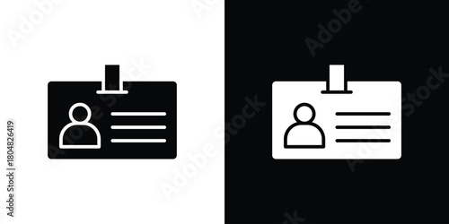 ID badge icons. Black flat icon pack isolated on white background.