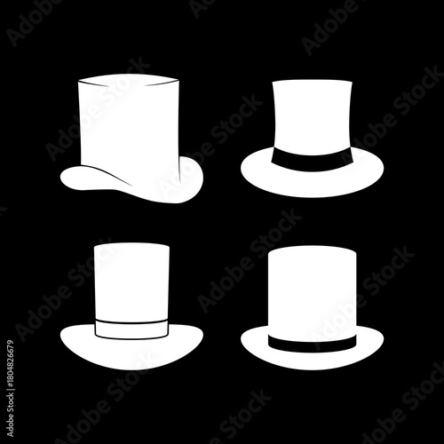 Top hat icons set isolated on black background