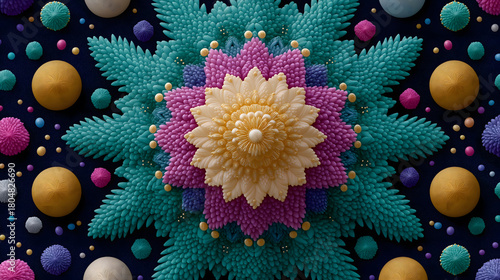 Groovy Retro Repeat, christmas: Festive ornament bursts with vibrant colors. Funky decor emanates cheer, displaying Christmas spirit in psychedelic way