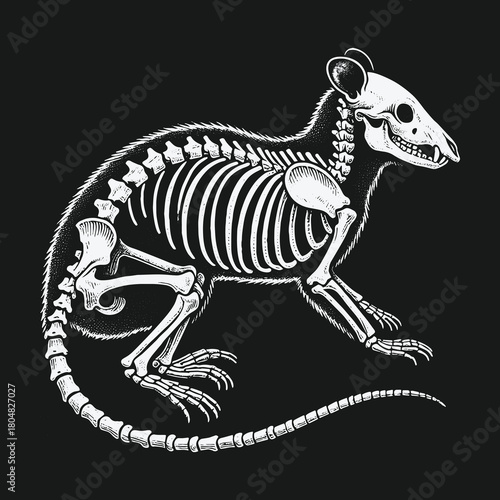 Detailed anatomical illustration of a rat skeleton side view.