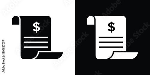 Invoice icons. Black flat icon pack isolated on white background.