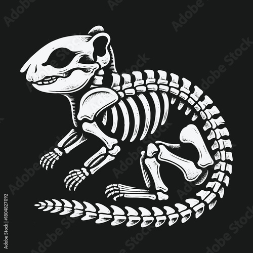Anatomical Illustration of a Squirrel Skeleton on Black Background.