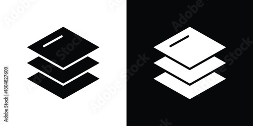 Layers icons. Black flat icon pack isolated on white background.