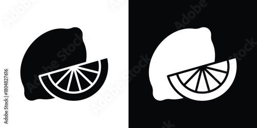 Lemon icons. Black flat icon pack isolated on white background.