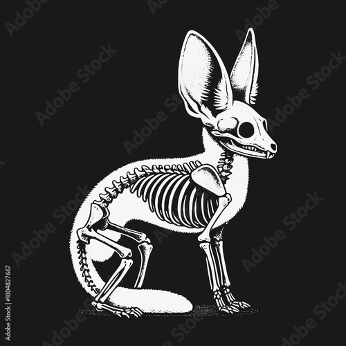 Detailed Anatomical Illustration of a Fennec Fox Skeleton.