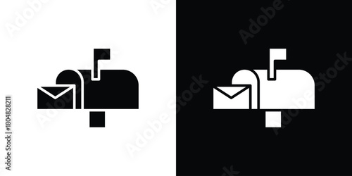 Mailbox icons. Black flat icon pack isolated on white background.