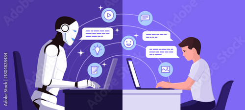 Young student using generative AI tools and interacting with a chatbot