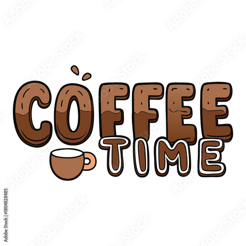 “Coffee Time” typography styled with warm, inviting lettering, smooth curves, and subtle steam accents, creating a cozy, comforting vibe that celebrates every sip in artistic flair.
