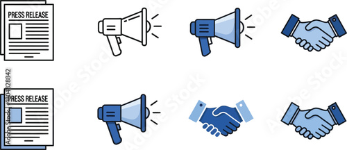 Communication and agreement icons for business and public relations