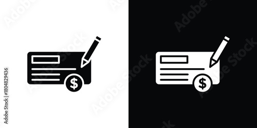 Money check icons. Black flat icon pack isolated on white background.