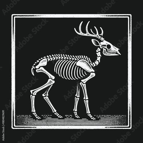 Vintage style illustration of a deer skeleton anatomy.