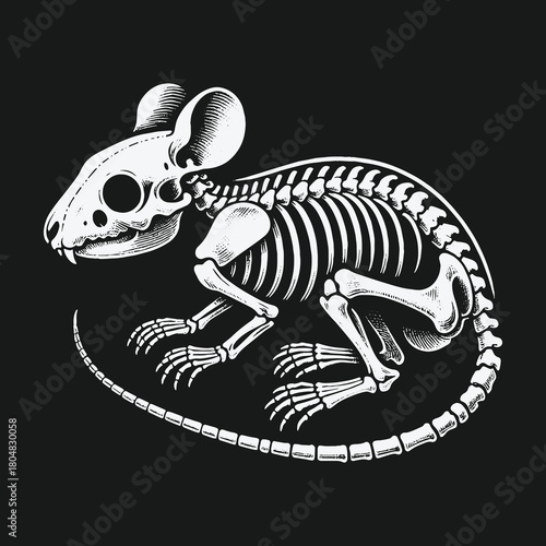 Monochrome vector illustration of a rat skeleton anatomy.