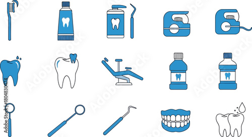 Collection of dental hygiene tools and products for healthy teeth