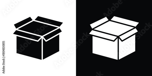 Open box icons. Black flat icon pack isolated on white background.