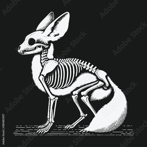 Stylized Fennec Fox Skeleton Anatomical Illustration Art.