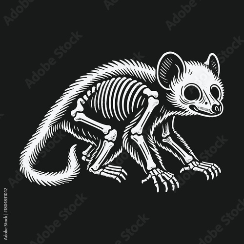 Detailed black and white illustration of a possum skeleton.
