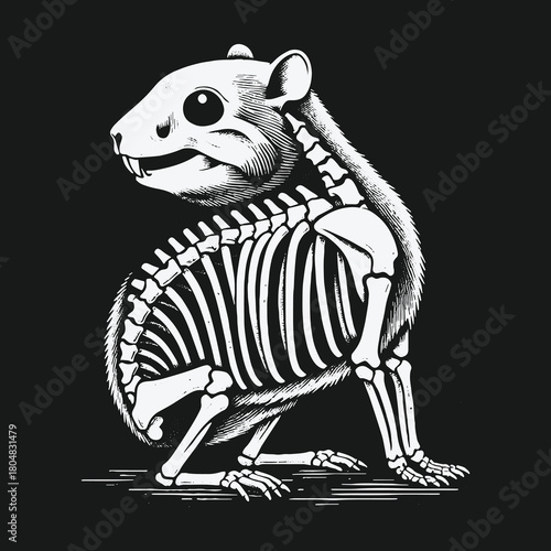 Anatomical black and white illustration of a rodent with a visible skeleton.