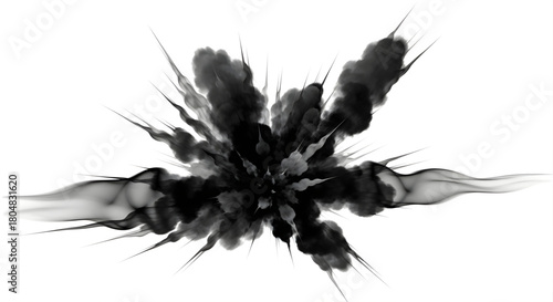 Illustration of a central burst of dark smoke with wispy tendrils on white background