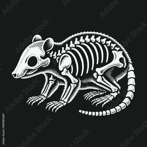 Vintage style anatomical illustration of a rat skeleton.