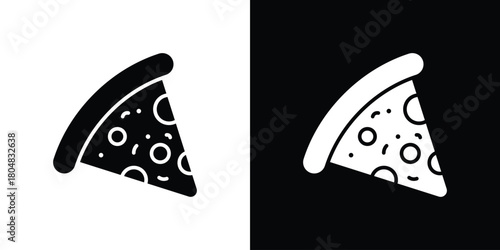 Pizza slice icons. Black flat icon pack isolated on white background.