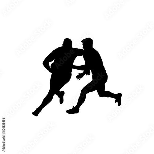 Silhouette of two male athletes engaged in a dynamic wrestling match or combat sport