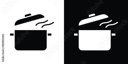 Pot icons. Black flat icon pack isolated on white background.