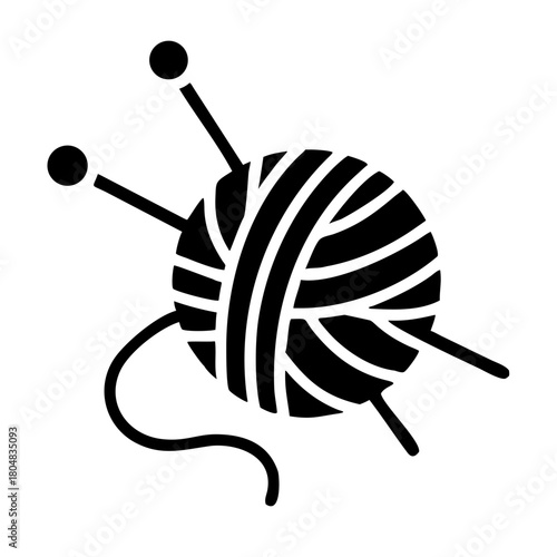 Yarn ball with knitting needles icon for crafting and textile design concepts