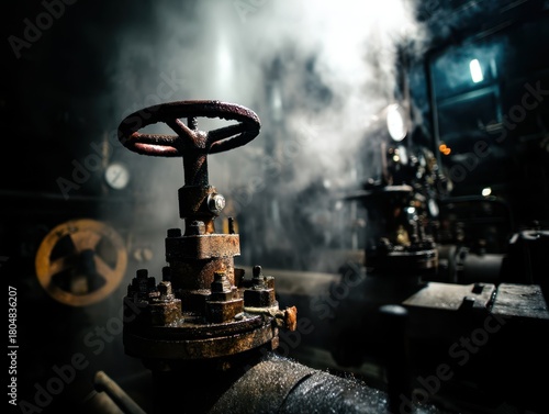 Rusty industrial valve in d...