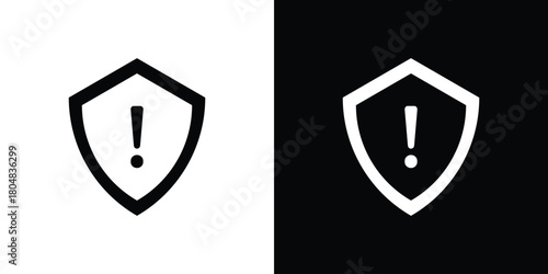 Shield exclamation icons. Black flat icon pack isolated on white background.