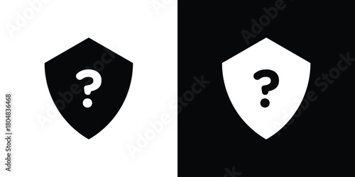 Shield interrogation icons. Black flat icon pack isolated on white background.