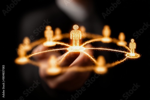 Person is holding a hand with a group of people in a circle. The people are connected to each other