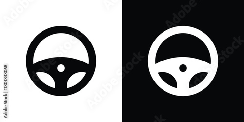 Steering wheel icons. Black flat icon pack isolated on white background.