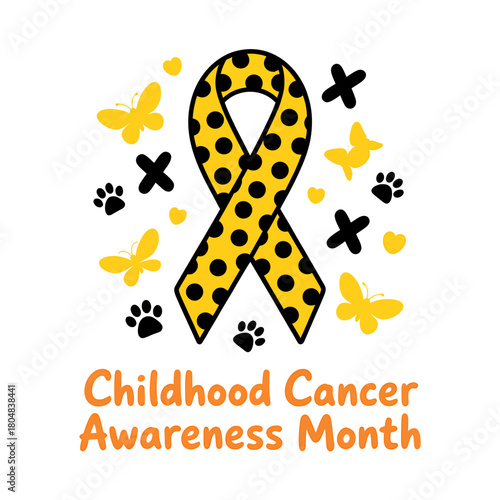 Childhood cancer awareness month yellow polka dot ribbon symbol