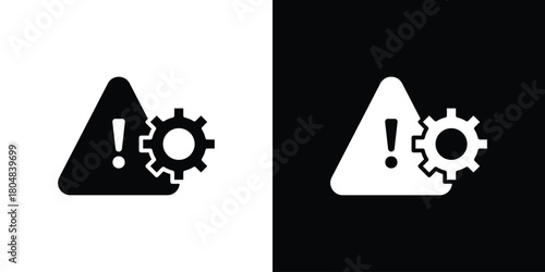 Technical warning icons. Black flat icon pack isolated on white background.