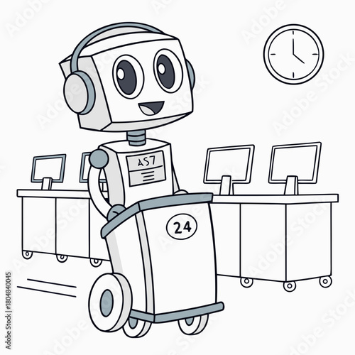 Robot delivering goods in an office, isolated on