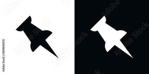 Thumbtack icons. Black flat icon pack isolated on white background.