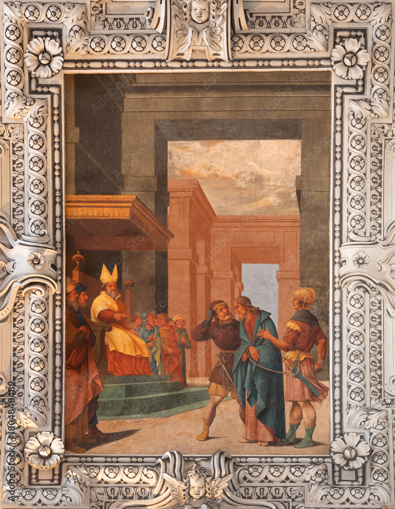 Ταπετσαρία SALZBURG, AUSTRIA - SEPTEMBER 6, 2025: The ceiling fresco of Jesus before Caiaph