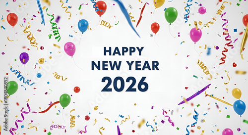 happy new year 2026 party with white background 