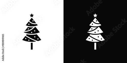 Tree christmas icons. Black flat icon pack isolated on white background.