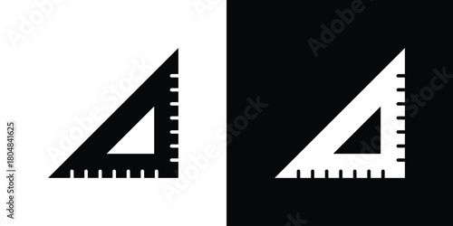 Triangle ruler icons. Black flat icon pack isolated on white background.