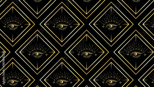 Mysterious all-seeing eye diamond pattern with golden accents