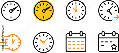Collection of clock and calendar icons representing time management and scheduling concepts