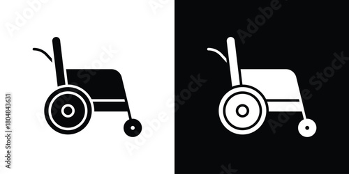 Wheelchair icons. Black flat icon pack isolated on white background.