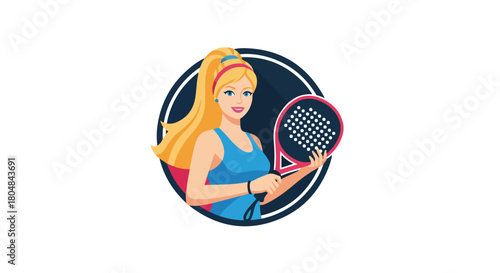 Tennis Girl Cartoon Character with Paddle Racket for Sporty Lifestyle