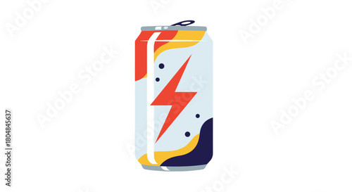 Stylized illustration of an energy drink can with a lightning bolt graphic.